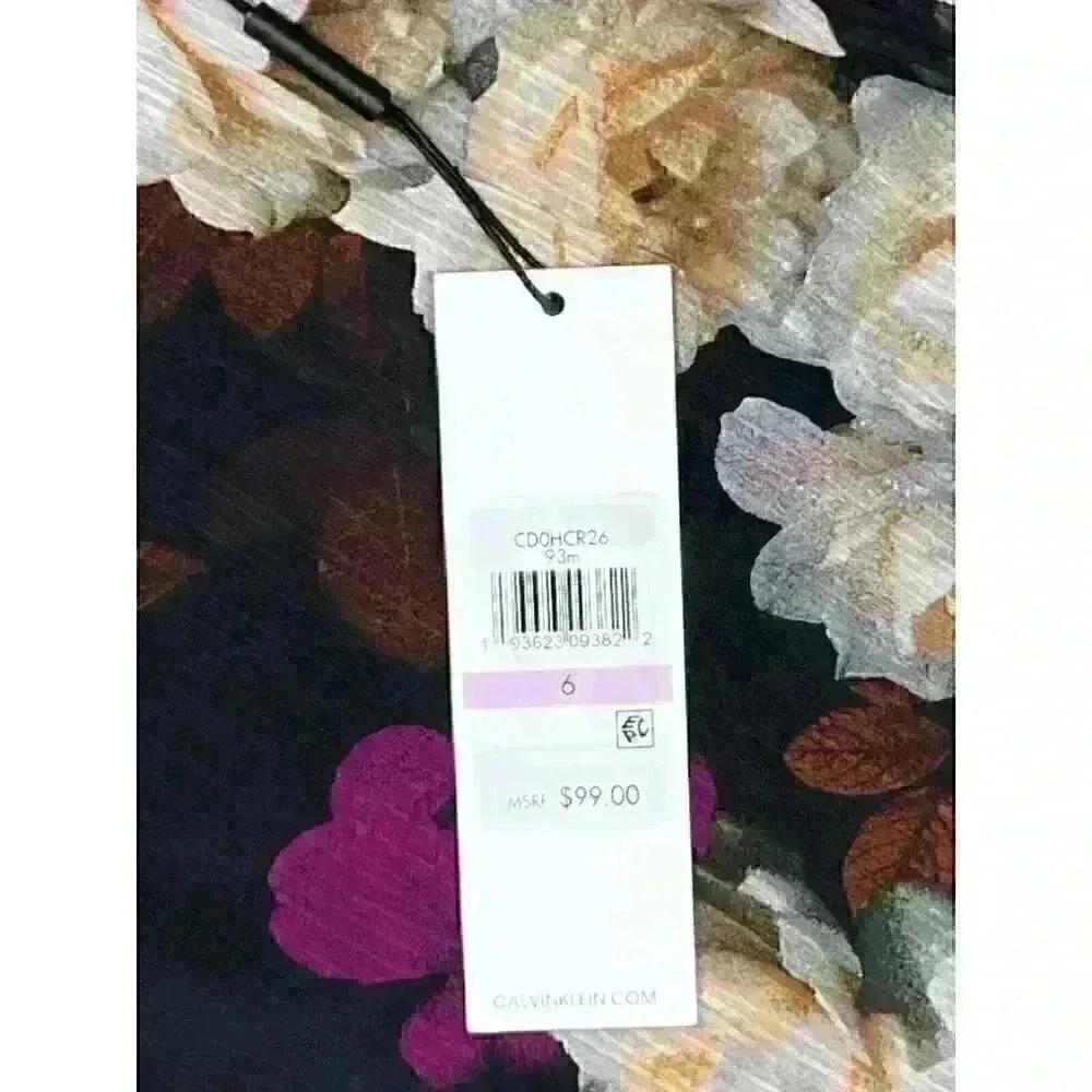 NEW! Calvin Klein Women's 6 V-Neck 3/4 Ruffle Sleeve Floral Chiffon Dress NWT$99 - Picture 5 of 5